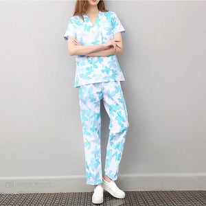 Workwear Clothes Health Workers Frosted Tops Pants Beauty Salon Scrub Uniforms Scrubs Set Short Sleeve V-neck Uniform coat