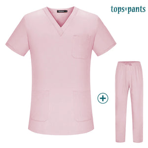 Workwear Clothes Health Workers Frosted Tops Pants Beauty Salon Scrub Uniforms Scrubs Set Short Sleeve V-neck Uniform coat