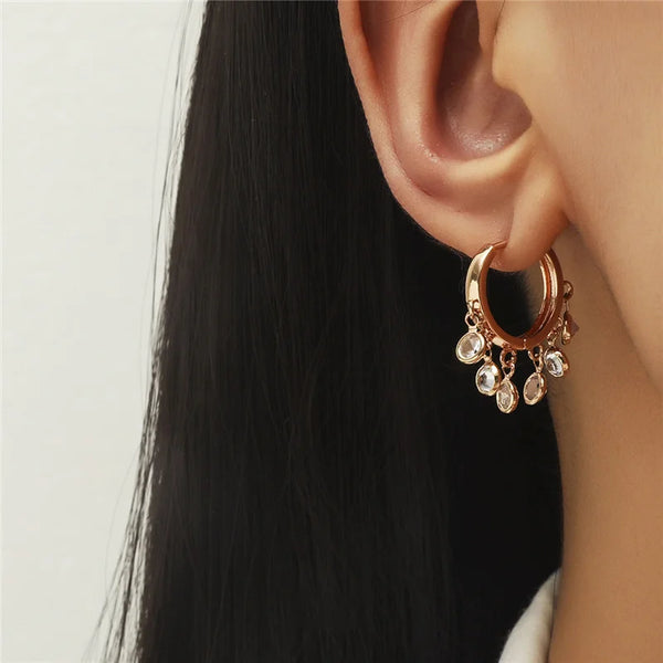 New Earrings For Women Simple Light Deads Small Ear Buckle Short Cute Temperament Tassel Zircon Hoop Earrings Women Gift Jewelry