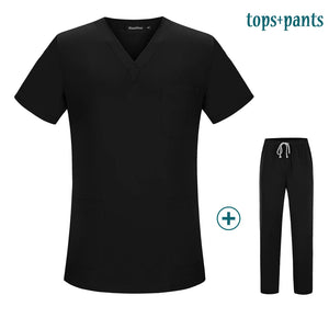 Workwear Clothes Health Workers Frosted Tops Pants Beauty Salon Scrub Uniforms Scrubs Set Short Sleeve V-neck Uniform coat