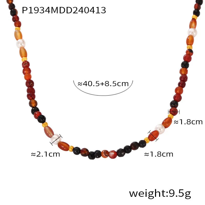 Necklace Set For Women Portrait Stainless Steel Colorful Nature Pearl Chain Beaded Luxury Jewelry Party Wedding Gift