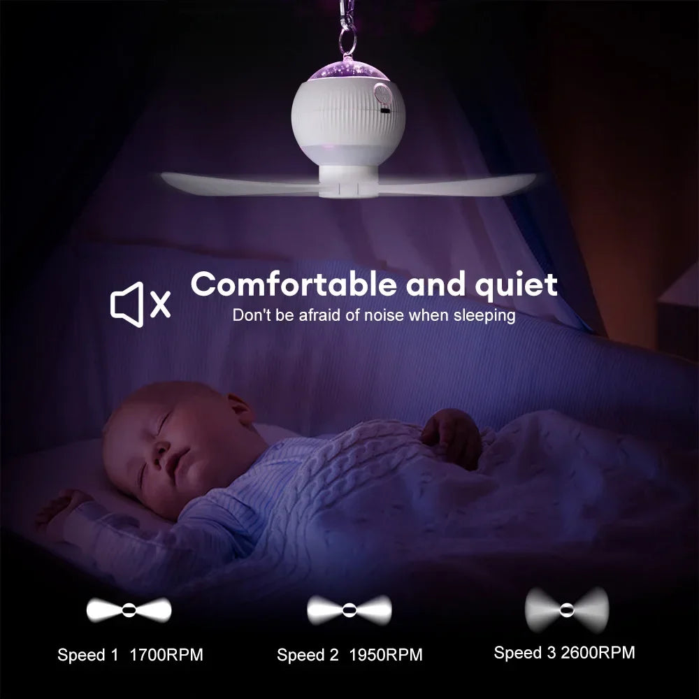 3 in 1 USB Rechargeable Ceiling Fans Light with Stars Projection Light for Outdoor Tent Camping Dormitory Room  Lamp