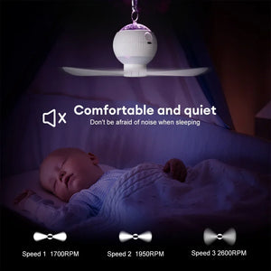 3 in 1 USB Rechargeable Ceiling Fans Light with Stars Projection Light for Outdoor Tent Camping Dormitory Room  Lamp