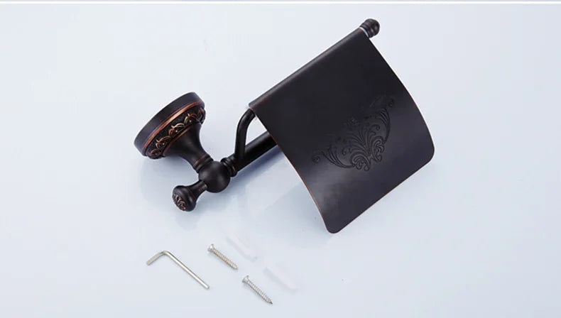Black Bronze Bathroom Accessories Carving Bath Towel Shelves Toilet Brush Holder Soap Holder Toilet Paper Holder Bath Hardware