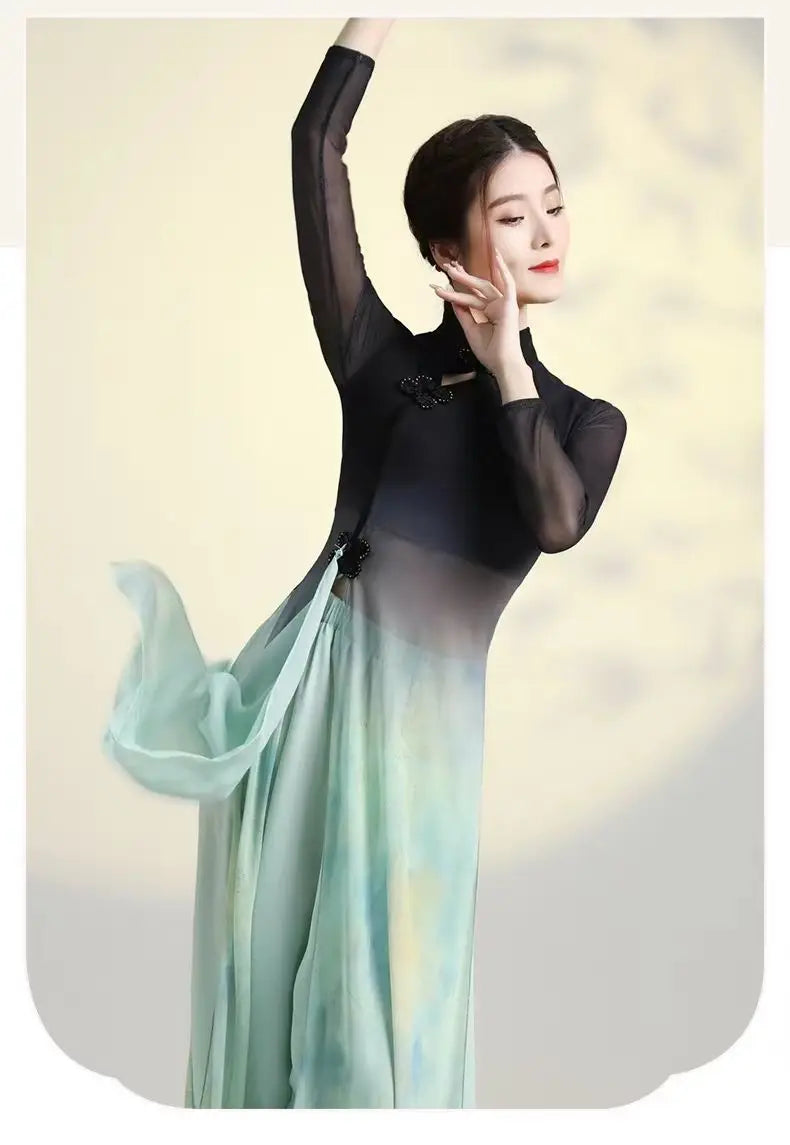 Classical Dance Clothss Women Cheongsam Charm Yarn Clothing Chinese Folk Dance Stage Performance Practice Costumes Daily Clothes