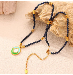 Necklace Set For Women Portrait Stainless Steel Colorful Nature Pearl Chain Beaded Luxury Jewelry Party Wedding Gift
