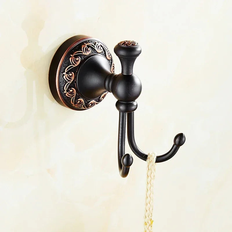 Black Bronze Bathroom Accessories Carving Bath Towel Shelves Toilet Brush Holder Soap Holder Toilet Paper Holder Bath Hardware