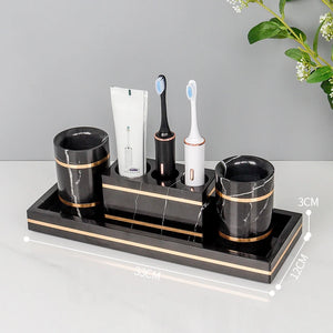Black Nero Marquin Natural Marble Bathroom Accessories Luxury Gold Soap Dish Soap Dispenser Toothbrush Holder Tray Bathroom Set