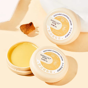 Soothing chapping cream in circular jar, designed for moisturizing and healing dry skin. Contains natural ingredients.