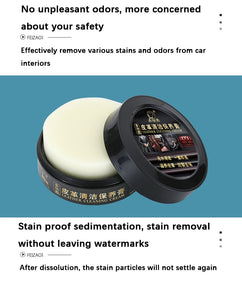 Multi-functional leather cleaning cream to effectively remove stains and odors from car interiors.