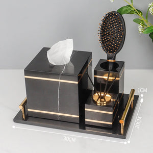 Black Nero Marquin Natural Marble Bathroom Accessories Luxury Gold Soap Dish Soap Dispenser Toothbrush Holder Tray Bathroom Set