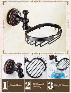 Black Bronze Bathroom Accessories Carving Bath Towel Shelves Toilet Brush Holder Soap Holder Toilet Paper Holder Bath Hardware