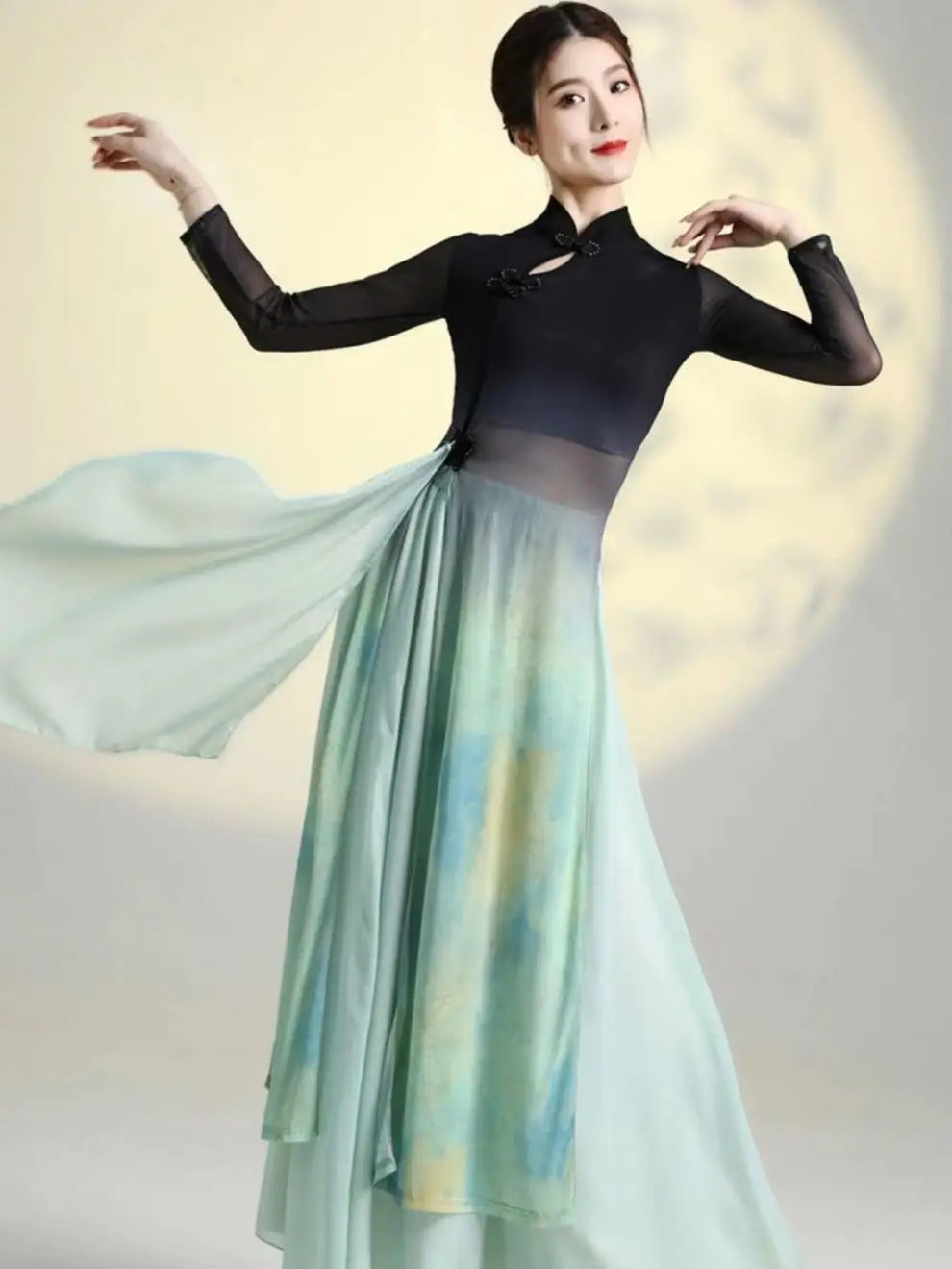 Classical Dance Clothss Women Cheongsam Charm Yarn Clothing Chinese Folk Dance Stage Performance Practice Costumes Daily Clothes