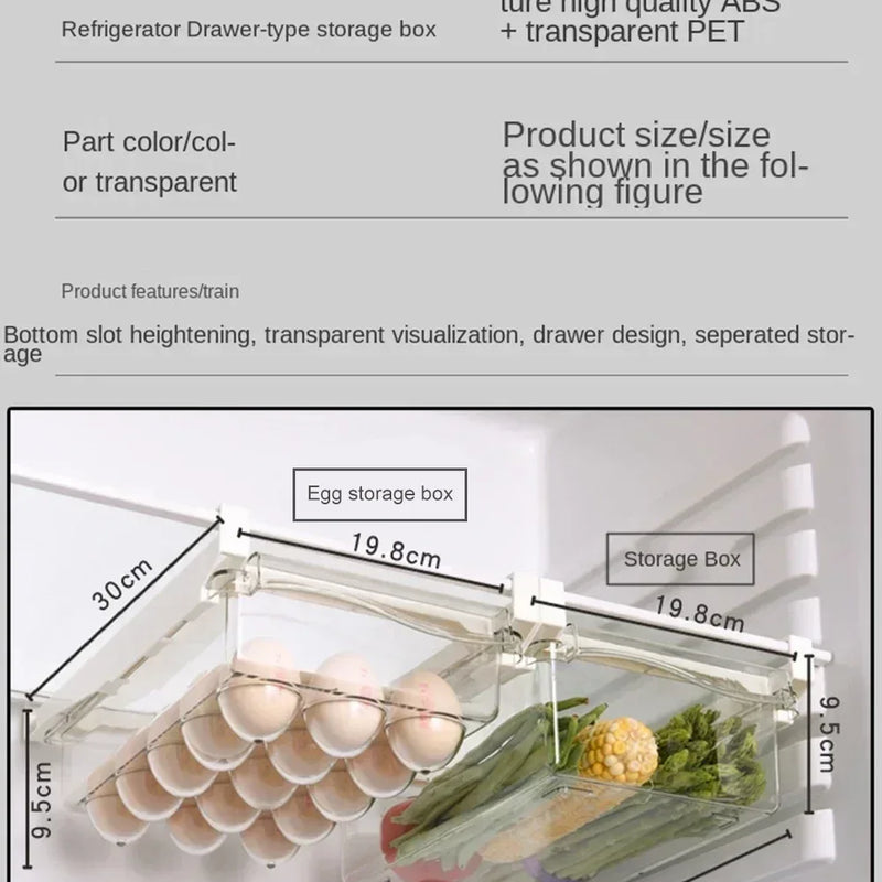 Transparent Fridge Organizer Fruit Egg Refrigerator Storage Box Under-SPECIFICATIONSBrand Name: NoEnName_NullChoice: yesFeature 1: kitchen gadgetsFeature 2: kitchen itemsFeature 3: gadgetsFeature 4: Refrigerator storage boxFeature 5: ERefrigerator Storage Box