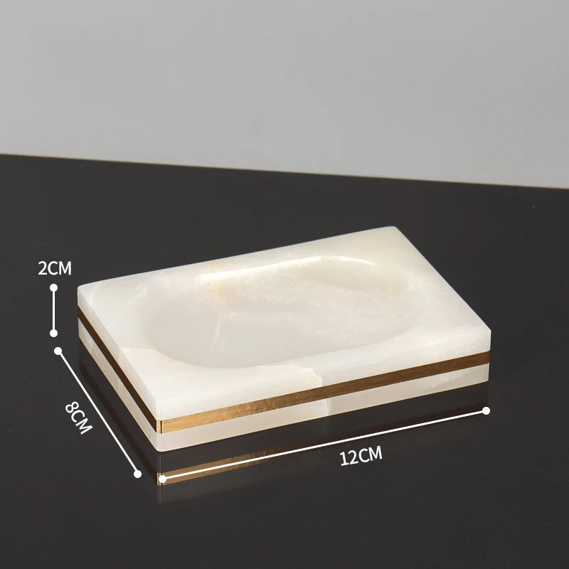 White Onyx Natural Marble Bathroom Accessories Luxury Golden Soap Dispenser Toothbrush Holder Soap Dish Tray Set for Bathroom