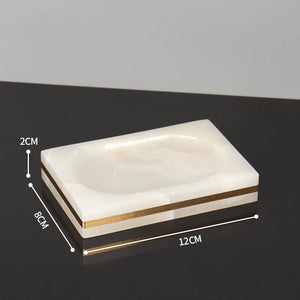 White Onyx Natural Marble Bathroom Accessories Luxury Golden Soap Dispenser Toothbrush Holder Soap Dish Tray Set for Bathroom