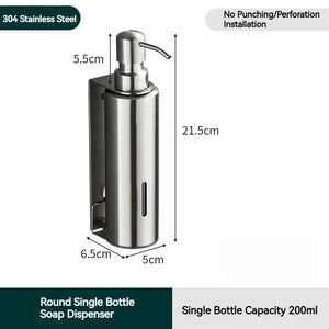 Stainless Steel Bathroom Accessories Liquid Soap Dispensers Single Bottle 200ml Perforated Installation Modern Minimalist Design