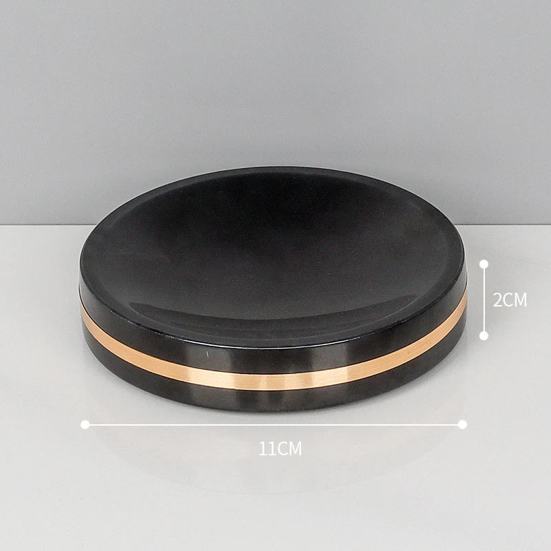 Black Nero Marquin Natural Marble Bathroom Accessories Luxury Gold Soap Dish Soap Dispenser Toothbrush Holder Tray Bathroom Set