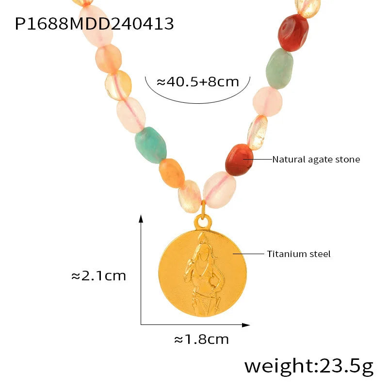 Necklace Set For Women Portrait Stainless Steel Colorful Nature Pearl Chain Beaded Luxury Jewelry Party Wedding Gift