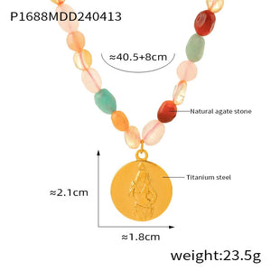 Necklace Set For Women Portrait Stainless Steel Colorful Nature Pearl Chain Beaded Luxury Jewelry Party Wedding Gift