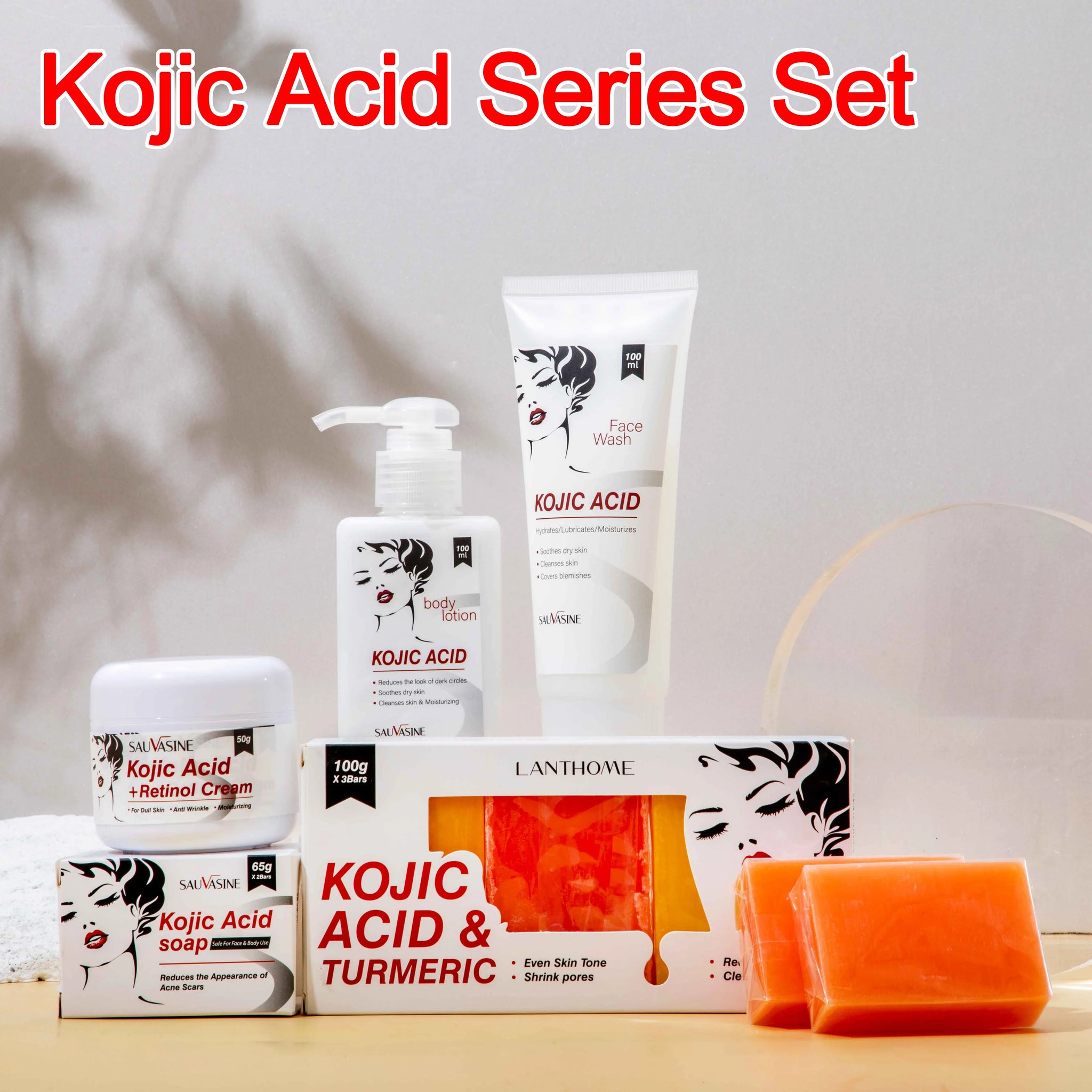 Kojic Acid Soap Kojic Acid Skin Care Set Face Cream Body Lotion Cleanser Skin Whitening Brightening Moisturizing  Anti Aging