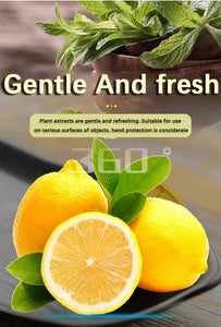 Fresh lemons with mint leaves on a plate, promoting gentle plant extracts for cleaning and protection.