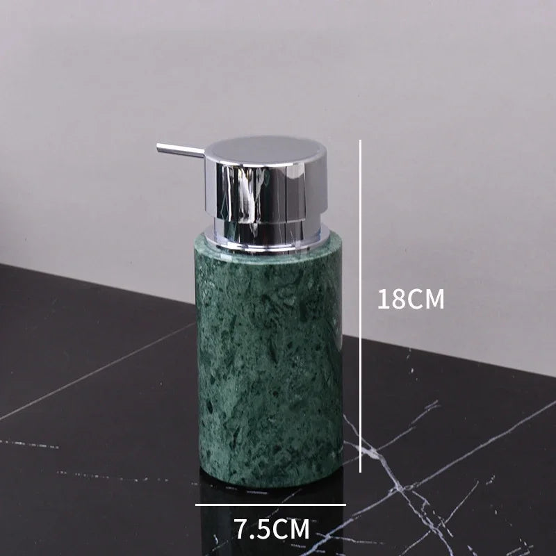 Wholesale Customized Dark Green Natural Marble Bathroom Set Nordic Light Luxury Tray Toothbrush Holder Soap Dispenser Kit
