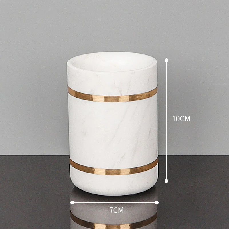 Volakos White Natural Marble Bathroom Accessories Golden Luxury Soap Dish Soap Dispenser Toothbrush Holder Tray Bathroom Set