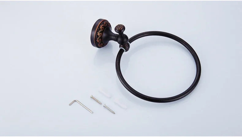 Black Bronze Bathroom Accessories Carving Bath Towel Shelves Toilet Brush Holder Soap Holder Toilet Paper Holder Bath Hardware