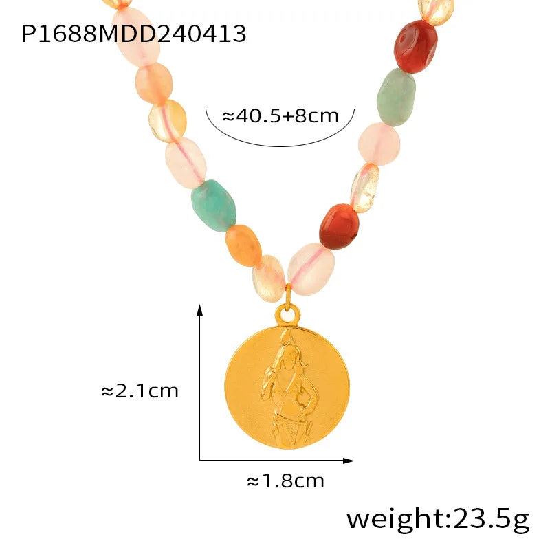 Necklace Set For Women Portrait Stainless Steel Colorful Nature Pearl Chain Beaded Luxury Jewelry Party Wedding Gift