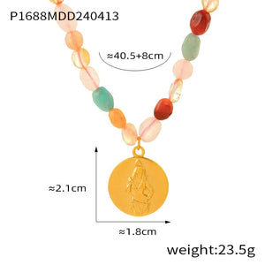 Necklace Set For Women Portrait Stainless Steel Colorful Nature Pearl Chain Beaded Luxury Jewelry Party Wedding Gift