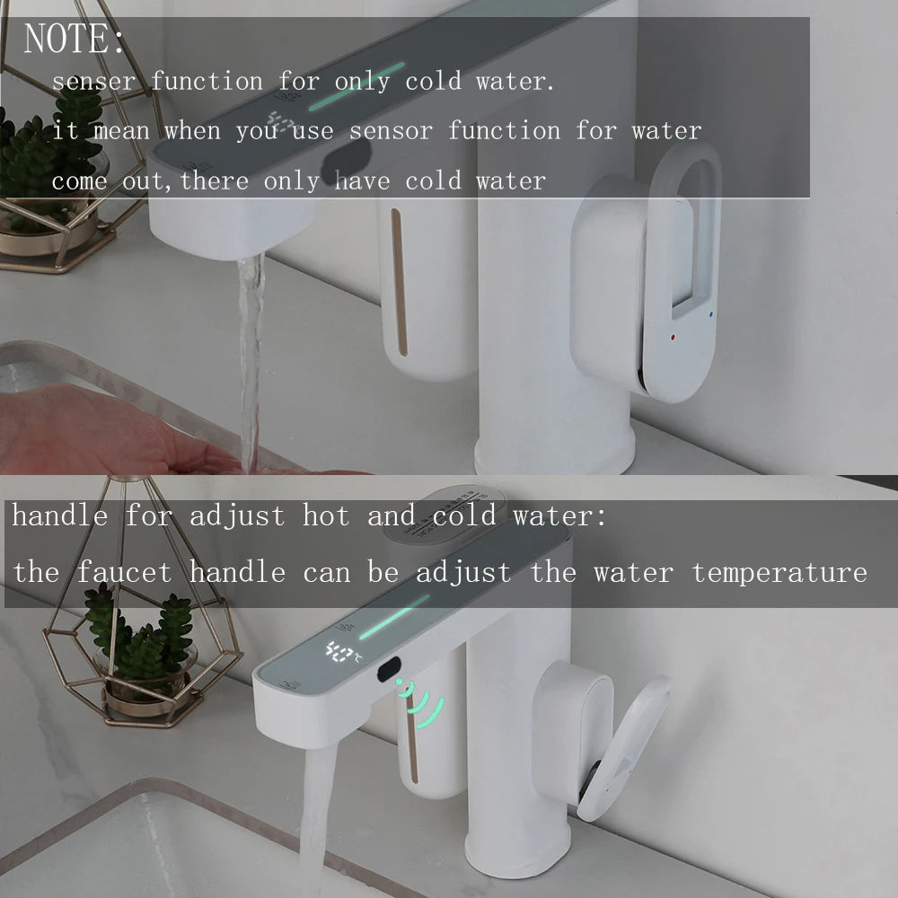 ZAPPO Sensor Bathroom Faucet with Automatic Sensor Smart Soap Dispenser White Basin Sink Faucets Deck Mounted Mixer Tap Black