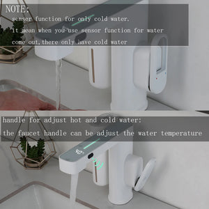 ZAPPO Sensor Bathroom Faucet with Automatic Sensor Smart Soap Dispenser White Basin Sink Faucets Deck Mounted Mixer Tap Black