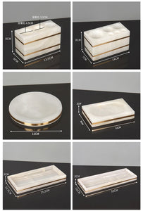 White Onyx Natural Marble Bathroom Accessories Luxury Golden Soap Dispenser Toothbrush Holder Soap Dish Tray Set for Bathroom