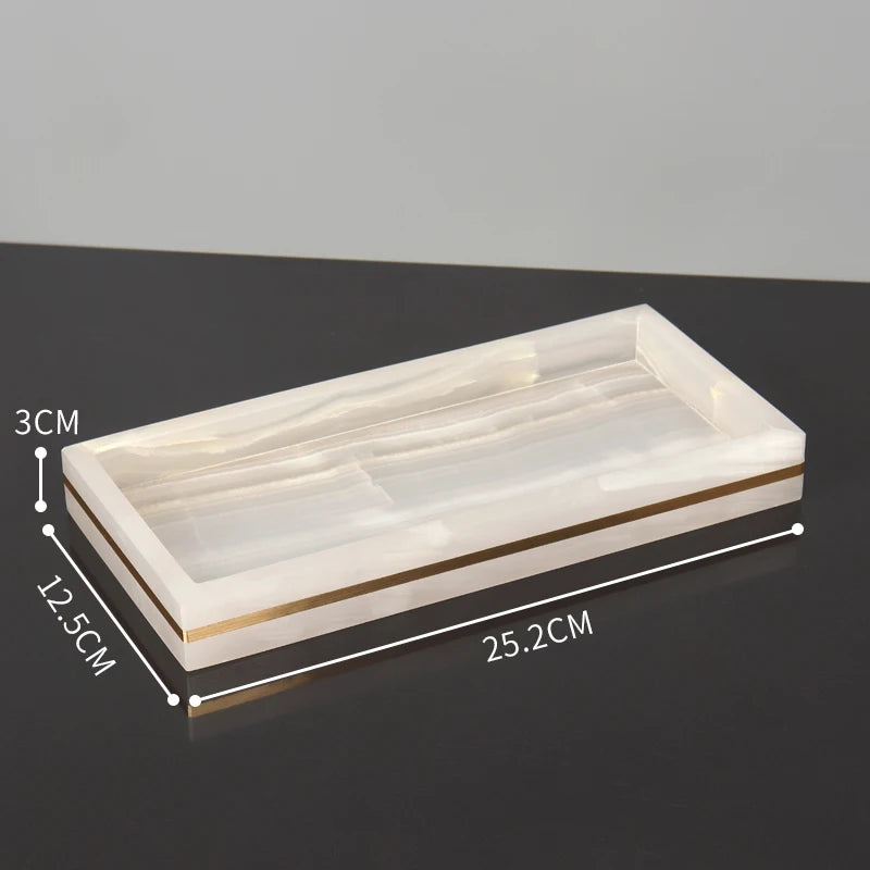 White Onyx Natural Marble Bathroom Accessories Luxury Golden Soap Dispenser Toothbrush Holder Soap Dish Tray Set for Bathroom