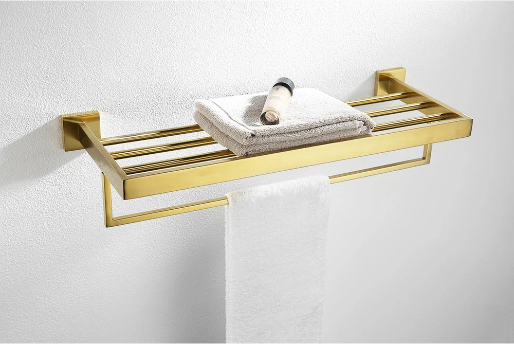 Stainless Steel Brushed Gold Towel Bar Rack Toilet Paper Holder Toilet Brush Robe Hook Soap Dish Bathroom Accessories Hardware