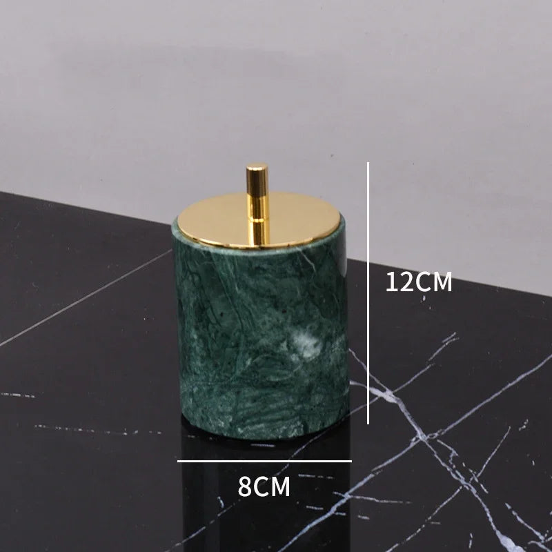 Wholesale Customized Dark Green Natural Marble Bathroom Set Nordic Light Luxury Tray Toothbrush Holder Soap Dispenser Kit