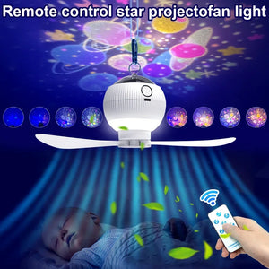 3 in 1 USB Rechargeable Ceiling Fans Light with Stars Projection Light for Outdoor Tent Camping Dormitory Room  Lamp