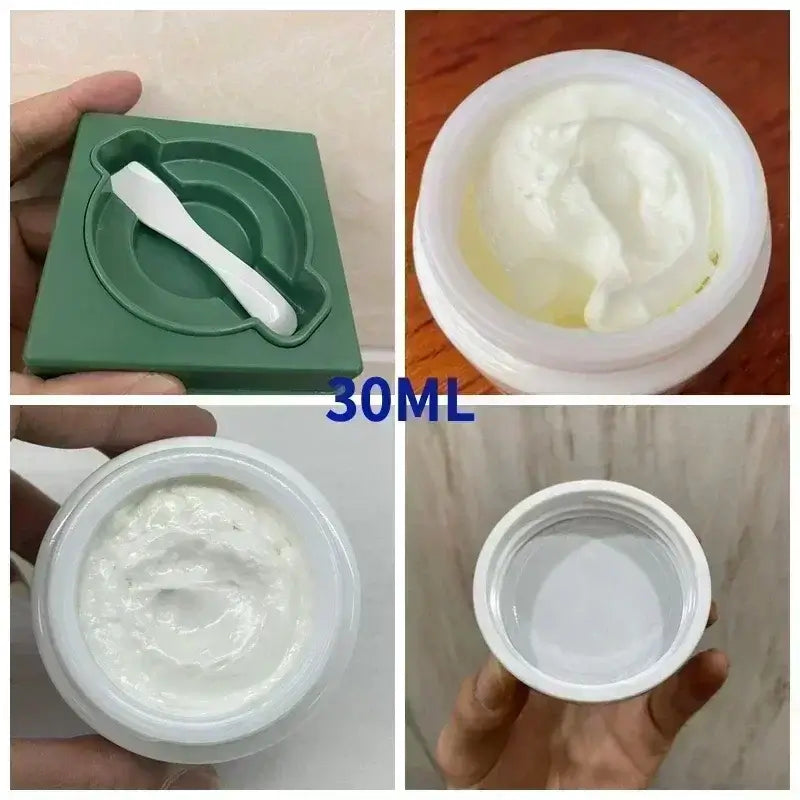 30ml moisturizing cream in a jar, showing different angles and texture for skincare applications.