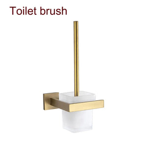 Stainless Steel Brushed Gold Towel Bar Rack Toilet Paper Holder Toilet Brush Robe Hook Soap Dish Bathroom Accessories Hardware
