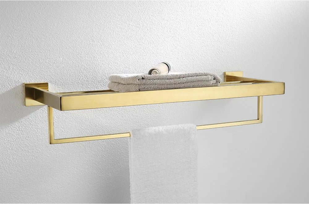 Stainless Steel Brushed Gold Towel Bar Rack Toilet Paper Holder Toilet Brush Robe Hook Soap Dish Bathroom Accessories Hardware