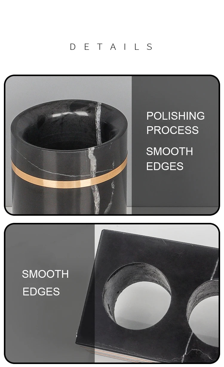 Black Nero Marquin Natural Marble Bathroom Accessories Luxury Gold Soap Dish Soap Dispenser Toothbrush Holder Tray Bathroom Set