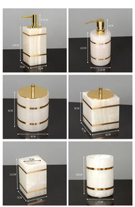 White Onyx Natural Marble Bathroom Accessories Luxury Golden Soap Dispenser Toothbrush Holder Soap Dish Tray Set for Bathroom