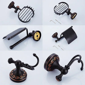 Black Bronze Bathroom Accessories Carving Bath Towel Shelves Toilet Brush Holder Soap Holder Toilet Paper Holder Bath Hardware