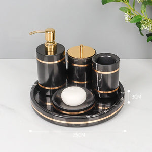 Black Nero Marquin Natural Marble Bathroom Accessories Luxury Gold Soap Dish Soap Dispenser Toothbrush Holder Tray Bathroom Set
