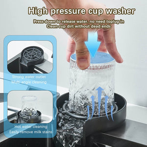 Large 60x45cm Single Slot Kitchen Sink with Faucet 304 Stainless Steel Rainfall 4 Functions Sink with Soap Dispenser,Cup Washer