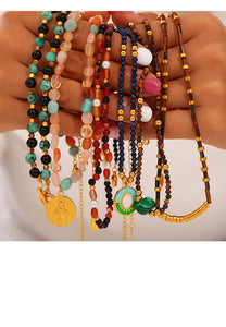 Necklace Set For Women Portrait Stainless Steel Colorful Nature Pearl Chain Beaded Luxury Jewelry Party Wedding Gift