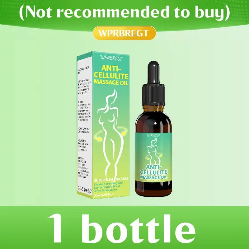 Anti-cellulite massage oil bottle with box for skin treatment, unisex use, promoting smooth skin and confidence.