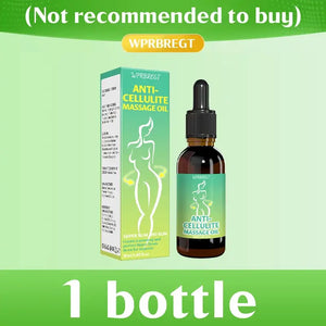Anti-cellulite massage oil bottle with box for skin treatment, unisex use, promoting smooth skin and confidence.