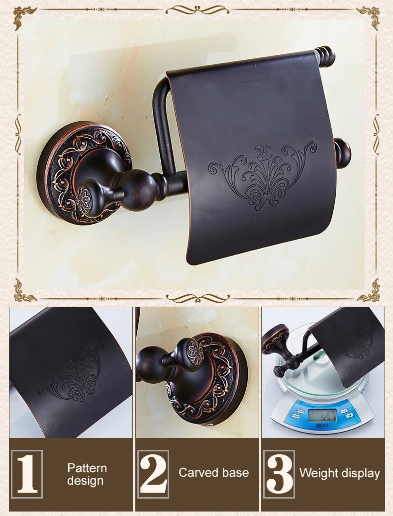 Black Bronze Bathroom Accessories Carving Bath Towel Shelves Toilet Brush Holder Soap Holder Toilet Paper Holder Bath Hardware